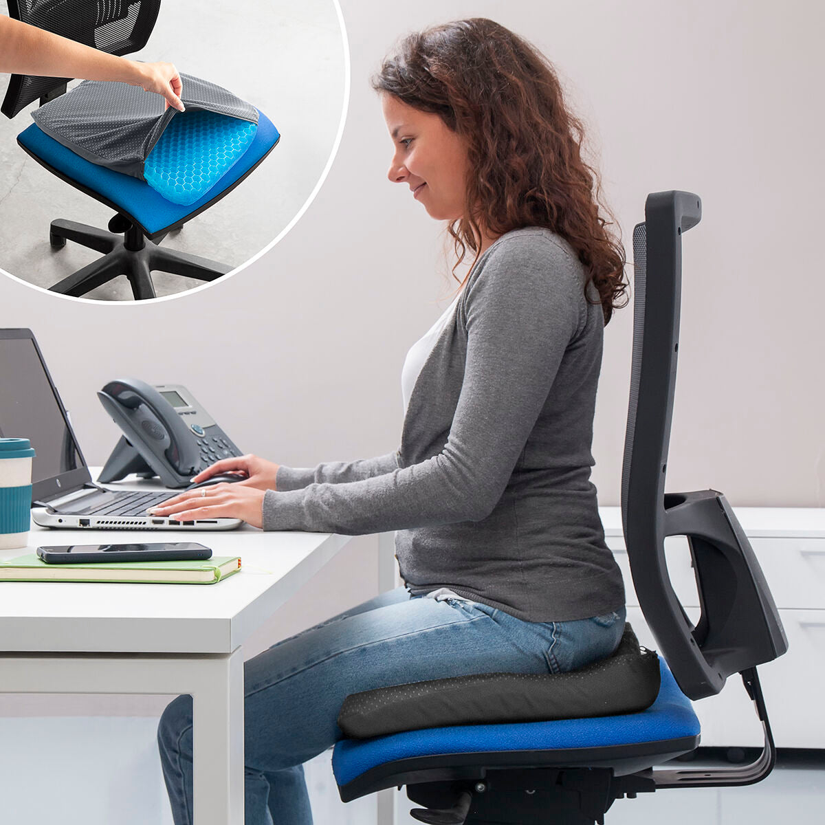 Cuscino In Gel A Nido D'Ape Per Sedia E Poltrona – Comfort Per Casa, Ufficio E Auto, Colore Blu - Foto 2