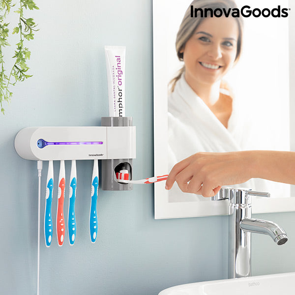 Esterilizador de cepillo de dientes con UV con dispensador de pasta dental  y porta cepillos cg-1016