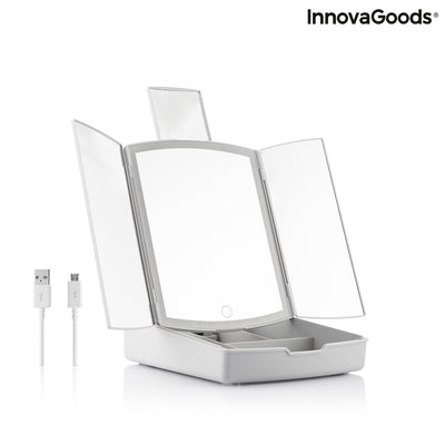 Miroir LED Pliable avec Organisateur de Maquillage 3-en-1 Panomir InnovaGoods