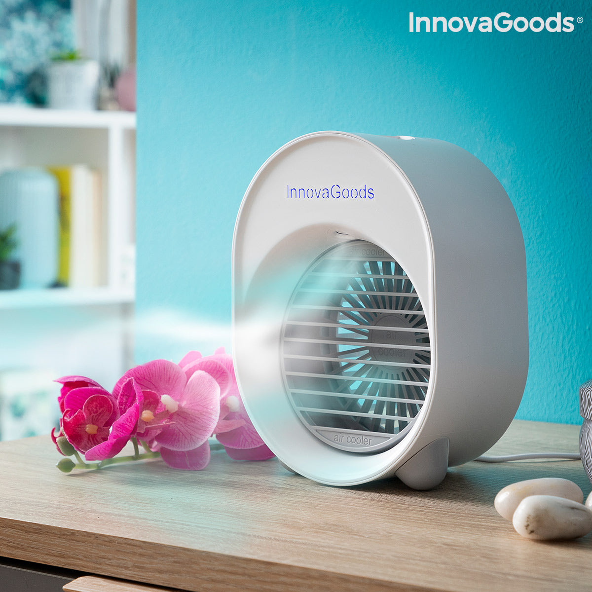 Ventilateur rafraichisseur d'air mini cube avec LED multicolore