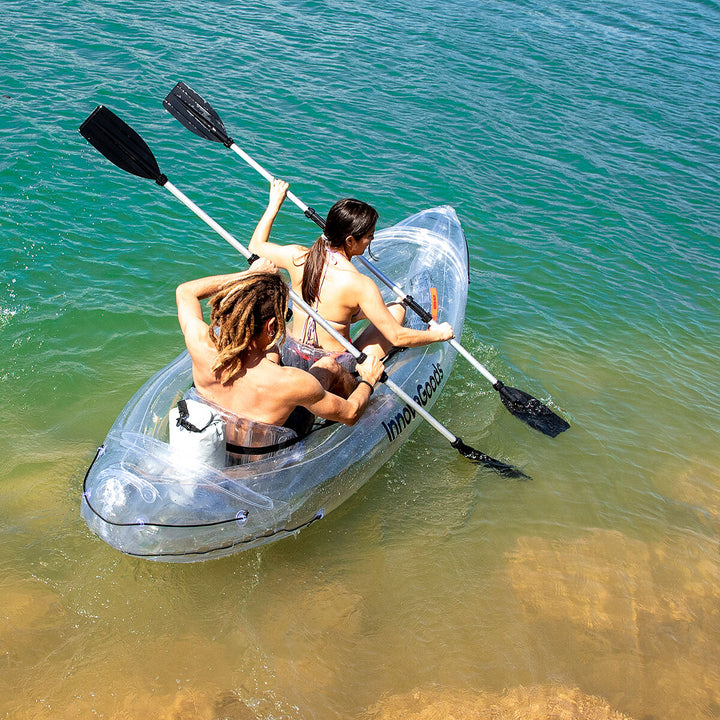 InnovaGoods Inflatable 2 Seater Kayak, Inflatable Transparent, 312 cm, Inflatable Kayak with 3 Air Chambers, 2 Transport Handles, 2 Removable Paddles