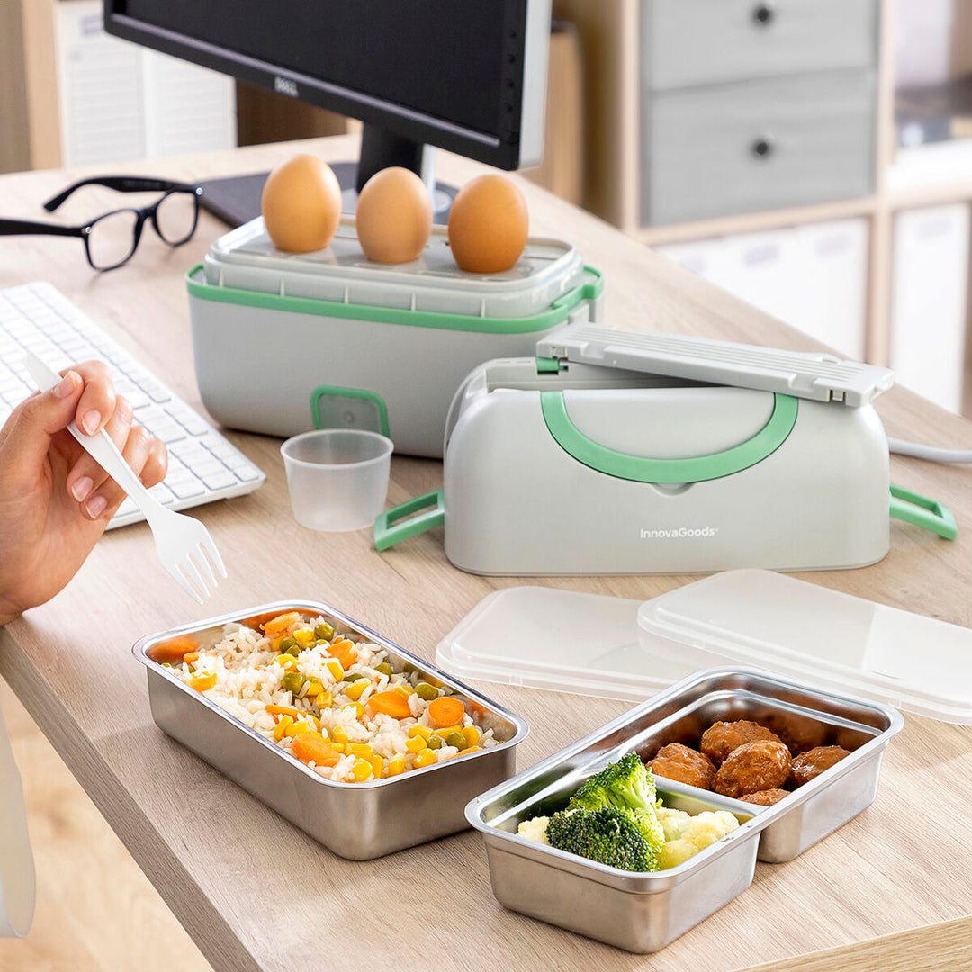 Lunch Box Elettrico Vabaso 100W - 1,2 Litri, Riscaldamento In 20-30 Min, Per Auto 12V/24V E Casa 230V, Con Borsa Termica E Posate