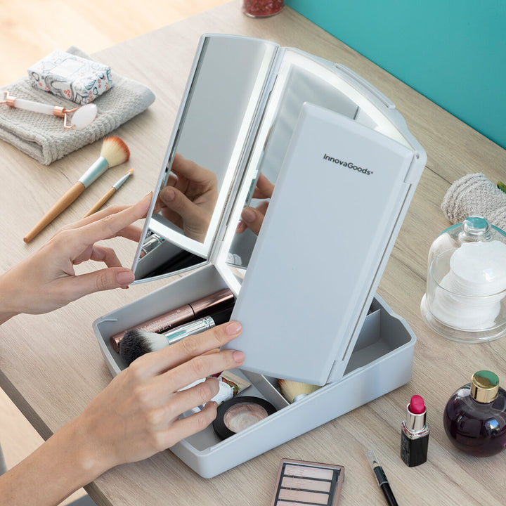 Miroir De Maquillage 3 Panneaux Pliable Avec 8 LEDs - Blanc Ou Noir, Batterie CR2032 Incluses - 4