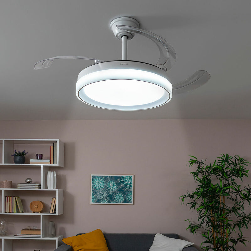 Plafondventilator met ledverlichting en 4 inklapbare bladen Blalefan InnovaGoods Wit 72 W