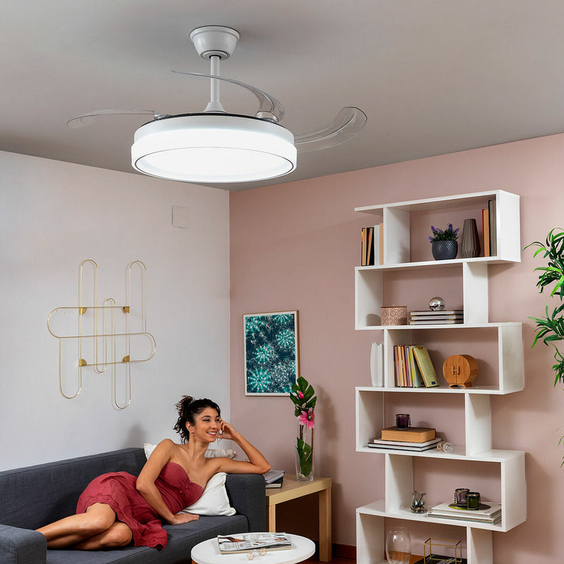 Mennyezeti ventilátor LED fénnyel és 4 visszahúzható lapátokkal Blalefan InnovaGoods Fehér 72 W Ø49,5-104 cm