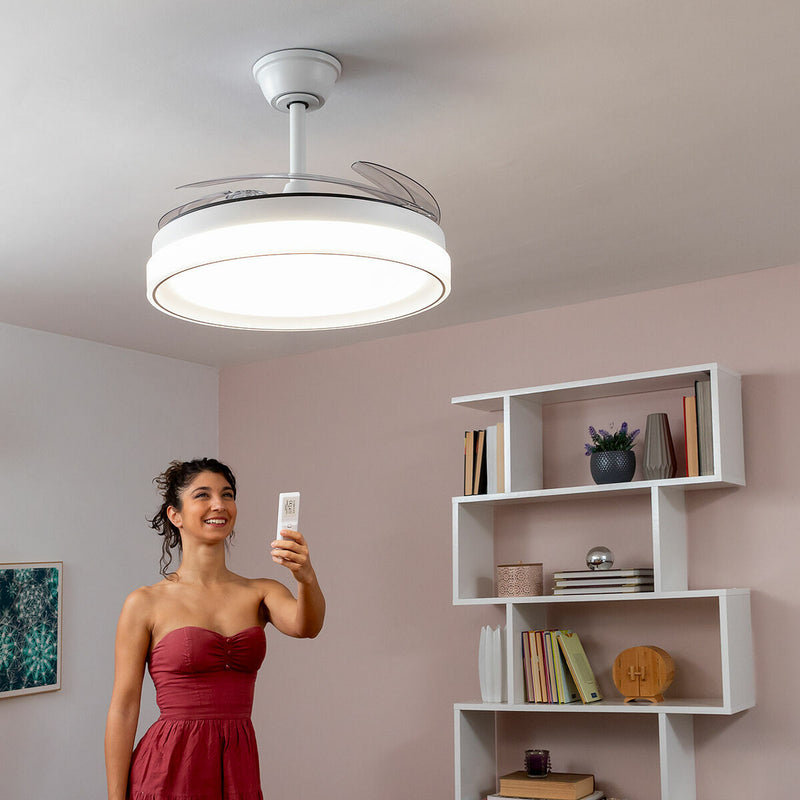 Ventilador de Techo con Luz LED y 4 Aspas Retráctiles Blalefan InnovaGoods Blanco 72 W