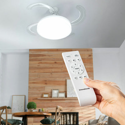 Mennyezeti ventilátor LED fénnyel és 4 visszahúzható lapátokkal Blalefan InnovaGoods Fehér 72 W Ø49,5-104 cm