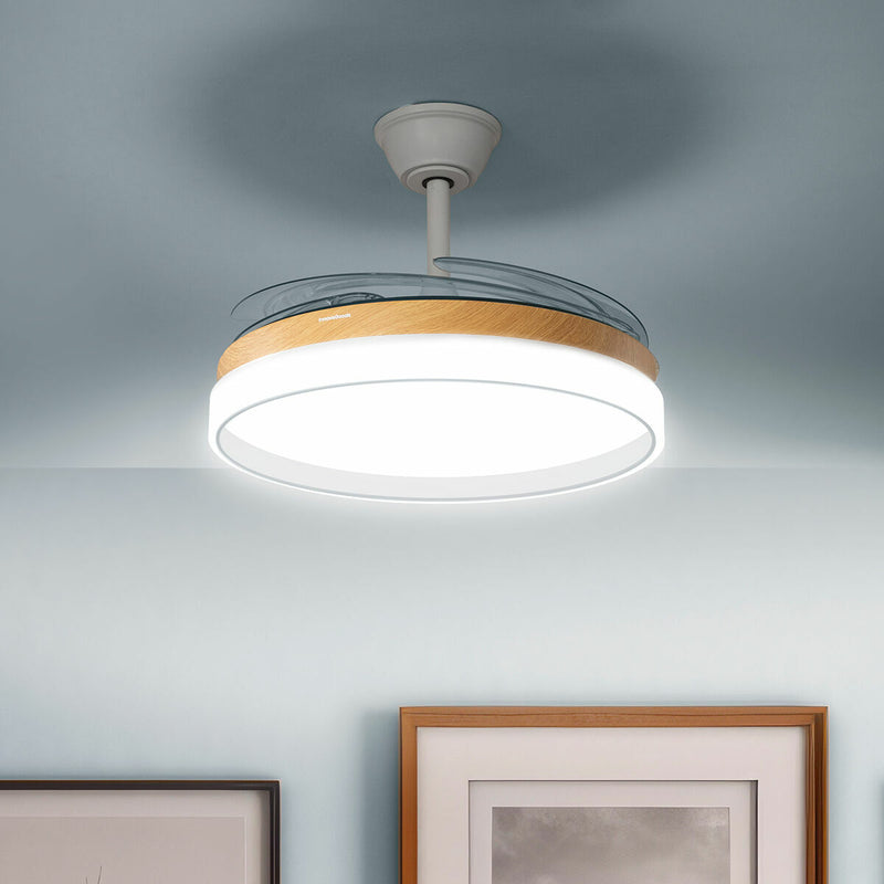 Mennyezeti ventilátor LED fénnyel és 4 visszahúzható lapátokkal Blalefan InnovaGoods Fa 72 W Ø49,5-104 cm