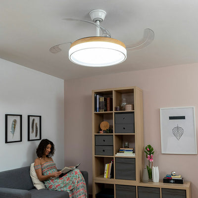 Ventilator de tavan cu lumină LED și 4 palete retractabile Blalefan InnovaGoods Lemn 72 W