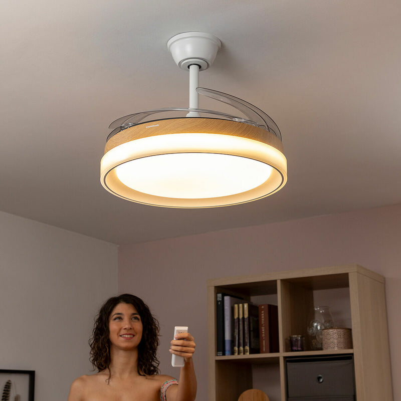 Stropni ventilator z LED lučjo in 4 zložljivimi lopaticami Blalefan InnovaGoods Les 72 W
