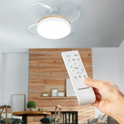 Ventilator de tavan cu lumină LED și 4 palete retractabile Blalefan InnovaGoods Lemn 72 W