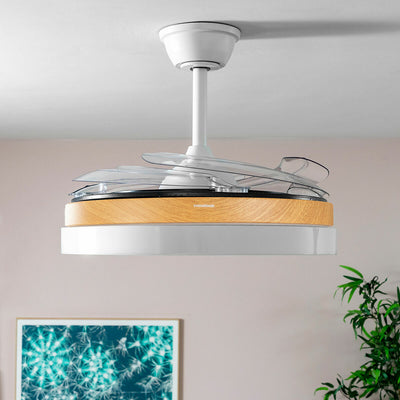 Ventilador de Techo con Luz LED y 4 Aspas Retráctiles Blalefan InnovaGoods Madera 72 W