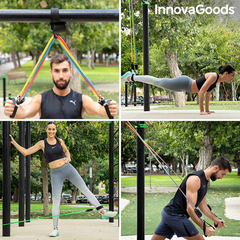 Conjunto de Elásticos de Resistência com Acessórios e Guia de Exercícios Rebainer InnovaGoods (pack de 5)