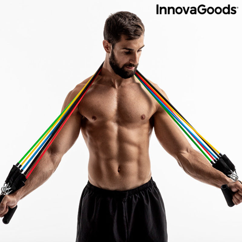 Conjunto de Elásticos de Resistência com Acessórios e Guia de Exercícios Rebainer InnovaGoods (pack de 5)