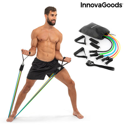 Conjunto de Elásticos de Resistência com Acessórios e Guia de Exercícios Rebainer InnovaGoods (pack de 5)