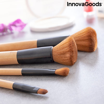 Set of Wooden Make-up Brushes with Carry Case Miset InnovaGoods 5 Pieces