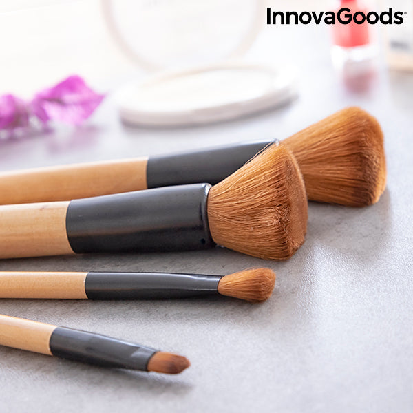 Ensemble de Pinceaux de Maquillage en Bois avec Trousse Miset InnovaGoods 5 Pièces