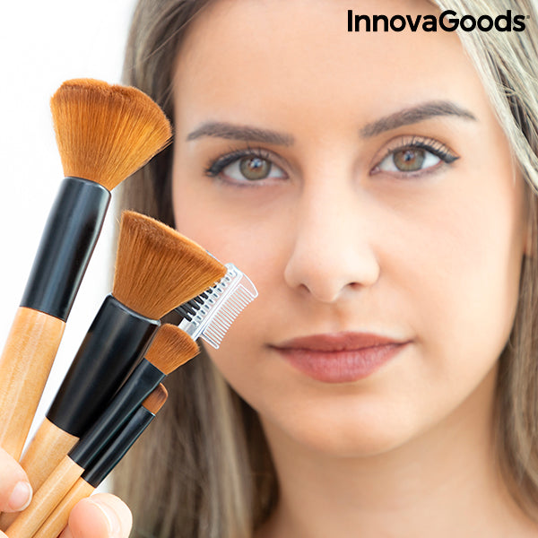 Set de Brochas de Maquillaje de Madera con Funda de Transporte Miset InnovaGoods 5 Piezas