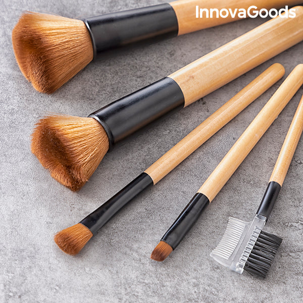 Set of Wooden Make-up Brushes with Carry Case Miset InnovaGoods 5 Pieces