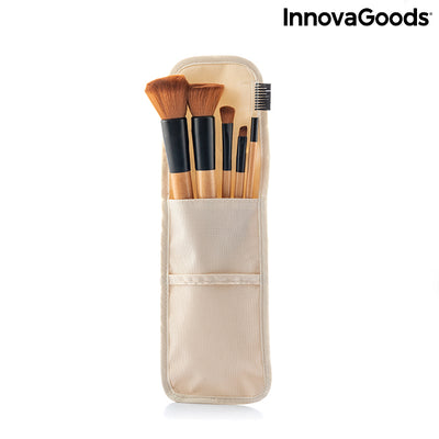 Set de Brochas de Maquillaje de Madera con Funda de Transporte Miset InnovaGoods 5 Piezas