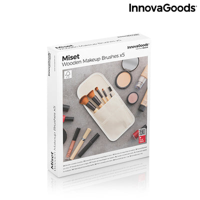 Ensemble de Pinceaux de Maquillage en Bois avec Trousse Miset InnovaGoods 5 Pièces