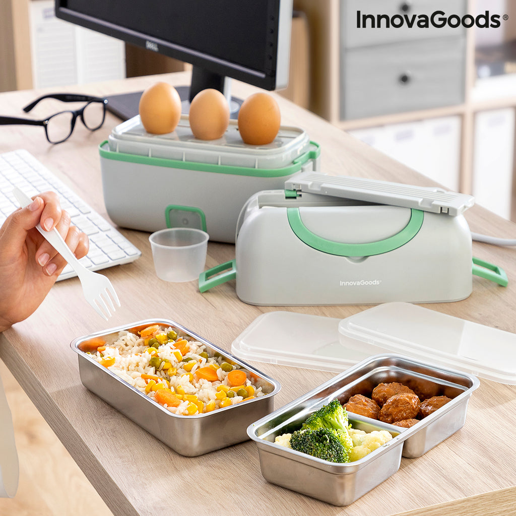 Innovagoods® Fiambrera Electrica Calentador Comida Electrico Taper Electrico  para Comida 50W Incluye cuchara y tenedor de acero inoxidable. Perfecta  para hogar, oficina. Blanco Verde. Bajo consumo : : Hogar y cocina