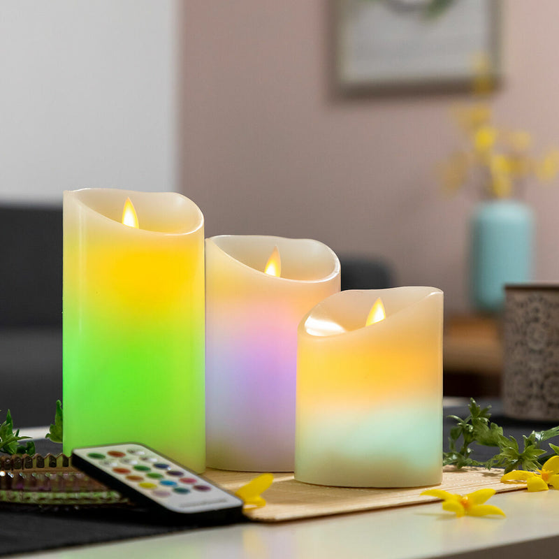 Vícebarevné svíčky LED s efektem plamene a dálkovým ovládáním Lendles InnovaGoods 3 kusů