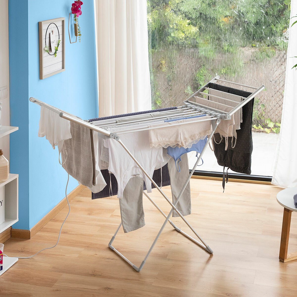 Foldable Clothes Airer 20 Bars Winged Electric Heated Clothes Drying Rack  Towel Warmer X-Legs Indoor Home Horse Rack Electric Dryer, 230W