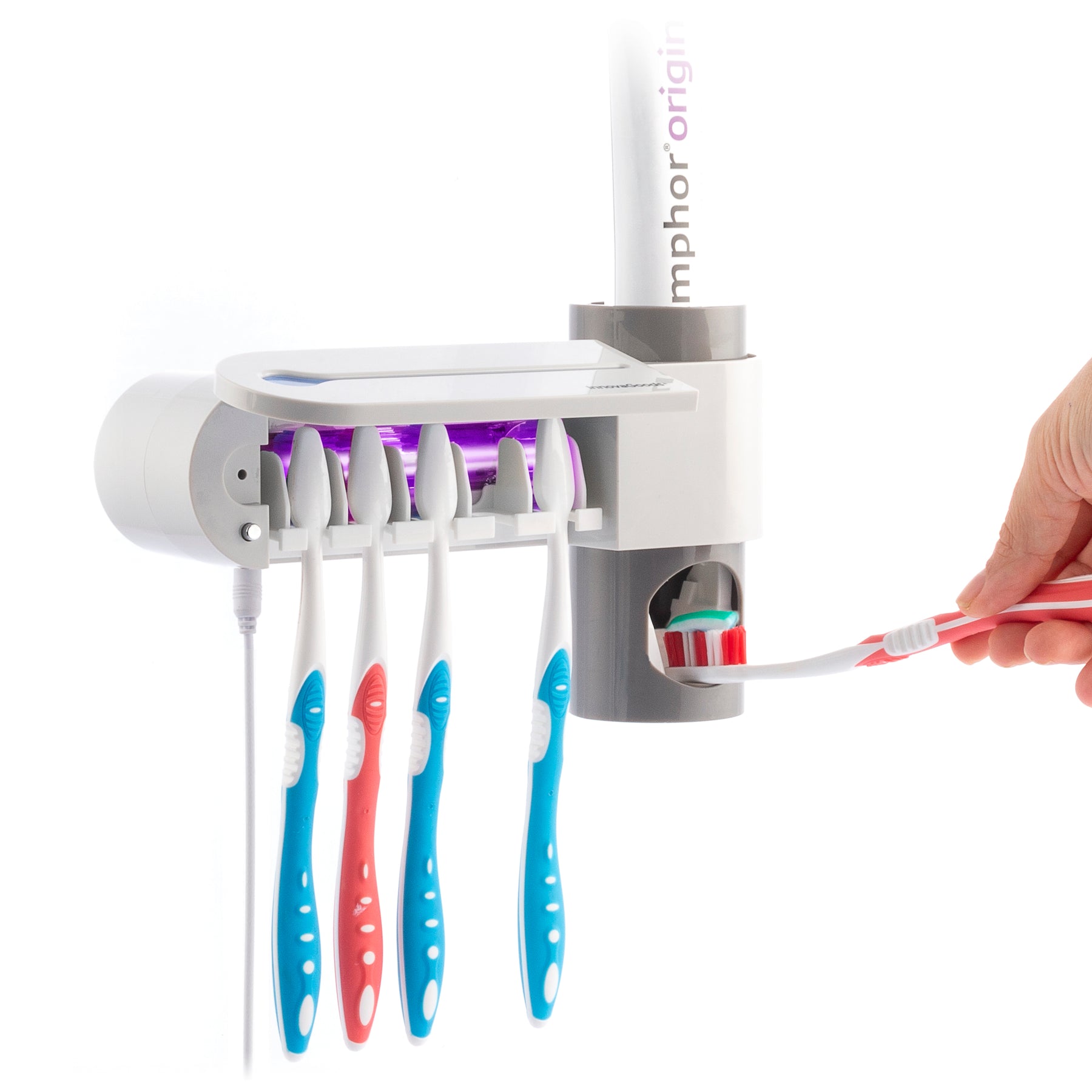 Esterilizador de cepillo de dientes con UV con dispensador de pasta dental  y porta cepillos cg-1016